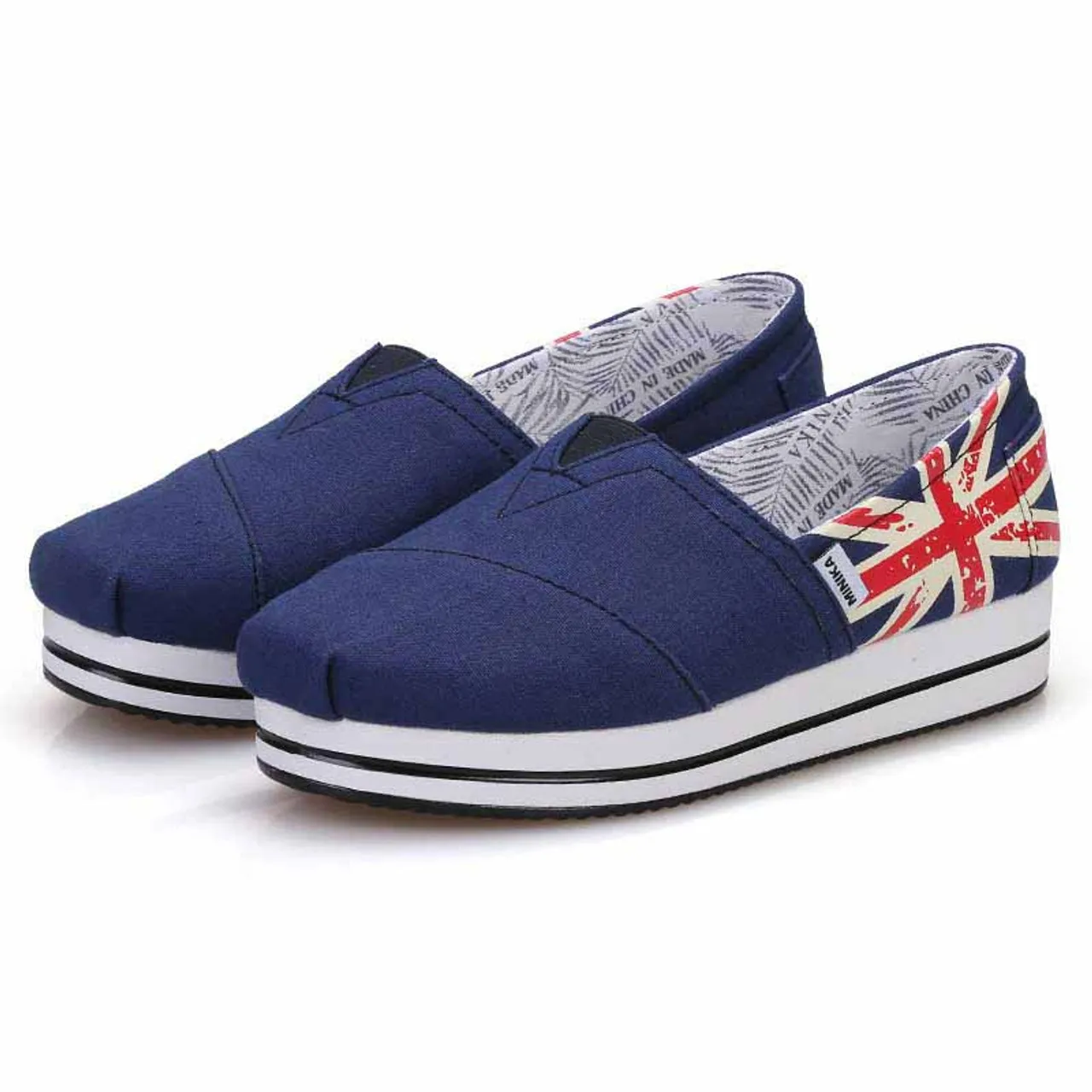 Blue flag pattern canvas slip on platform shoe