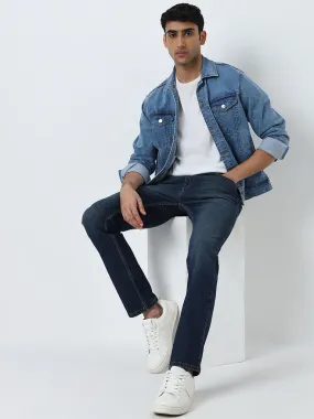 Buy WES Casuals Dark Blue Washed Mid - Rise Slim - Fit Jeans from Westside