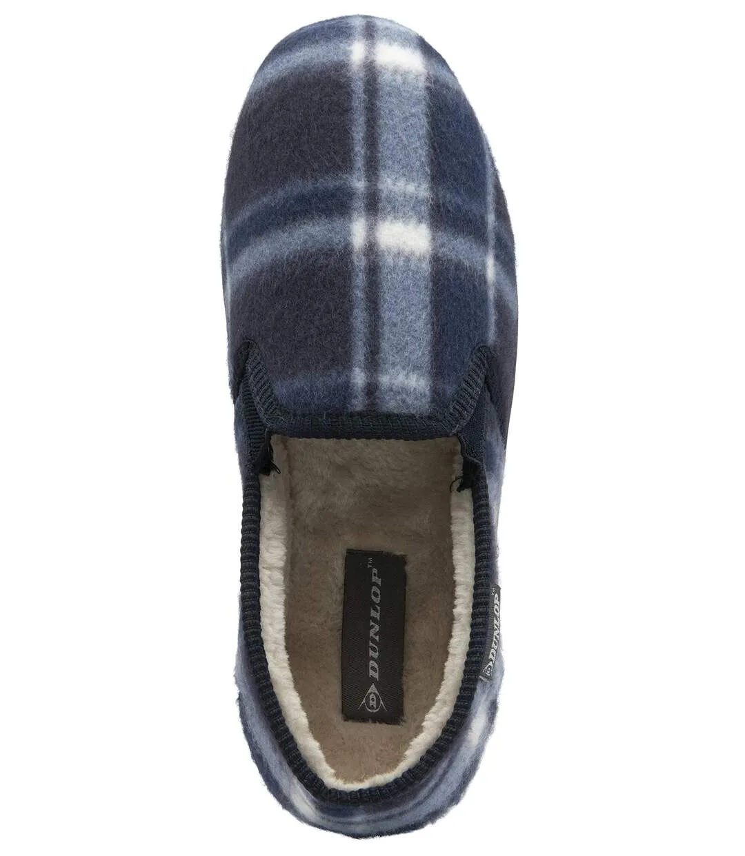 Dunlop - Mens Plaid Checkered Pattern Slip On Fleece Slippers