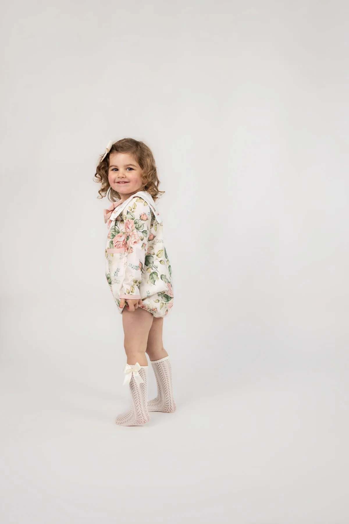 Floral Sailor Collar Girls Romper (3M - 3Y)