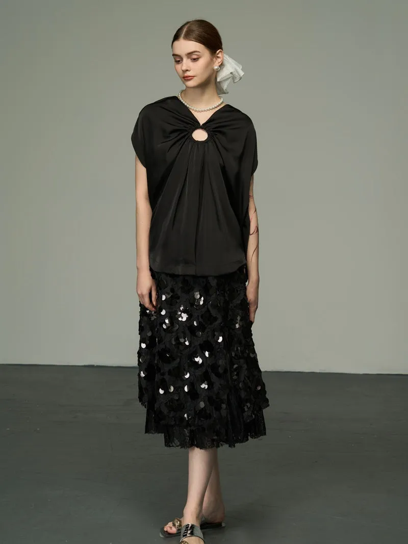 Gather Front-Cut Loose Ciffon Blouse
