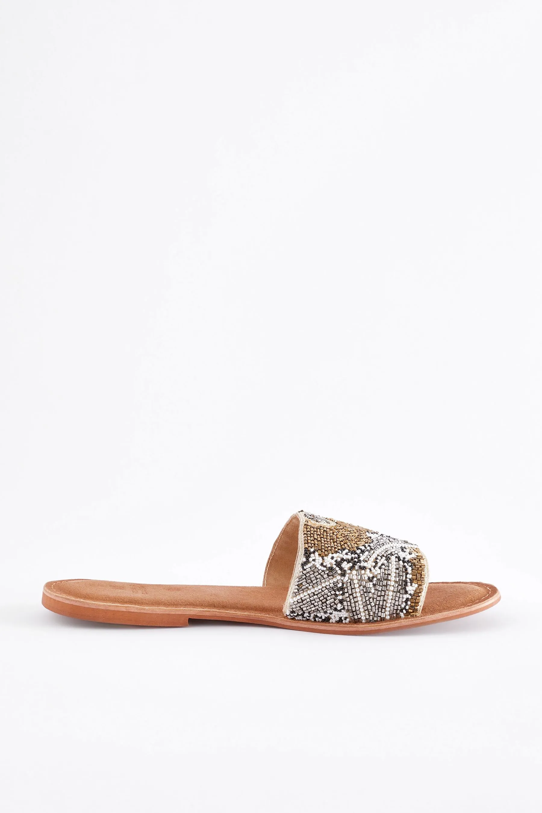 Metallic Regular/Wide Fit Forever Comfort® Leather Beaded Mules