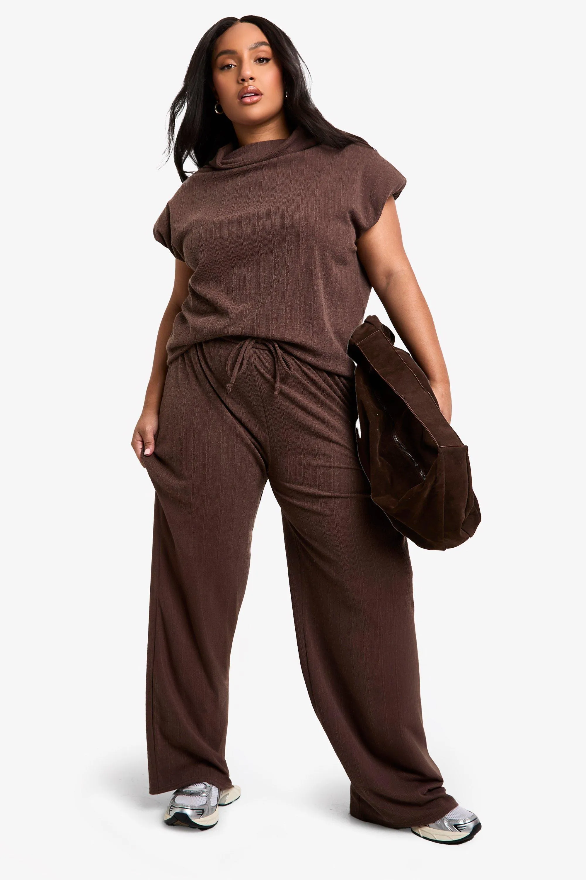 Plus High Neck Cowl Front Top & Pants Co - Ord