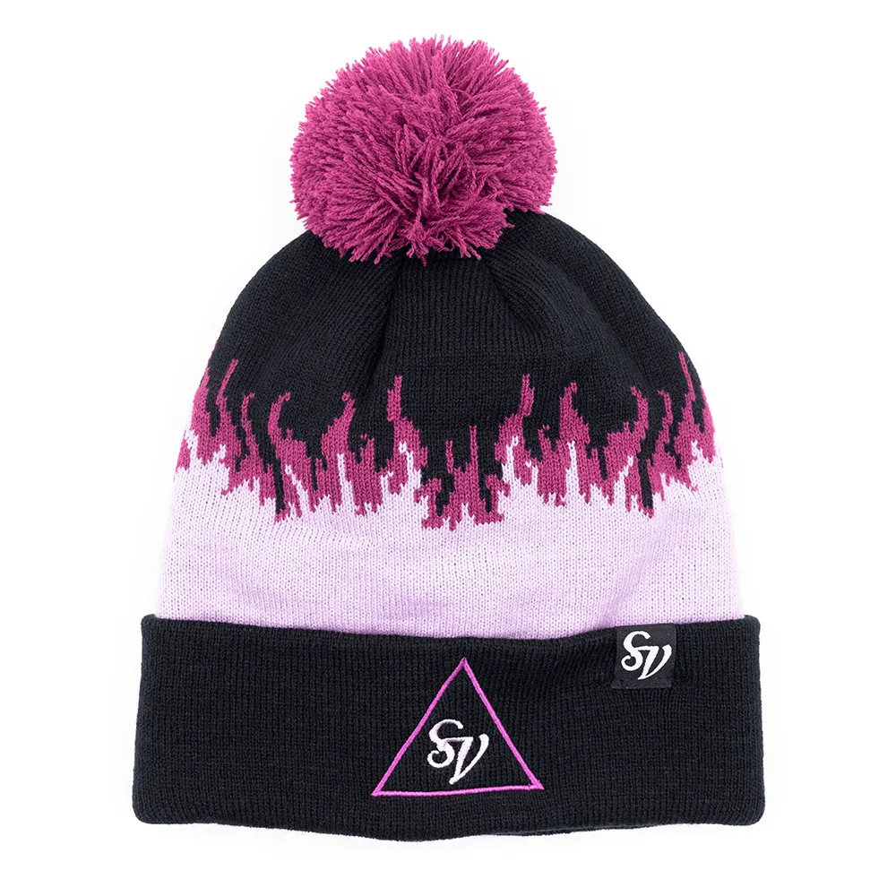 Purple Flames Pom Pom Beanie