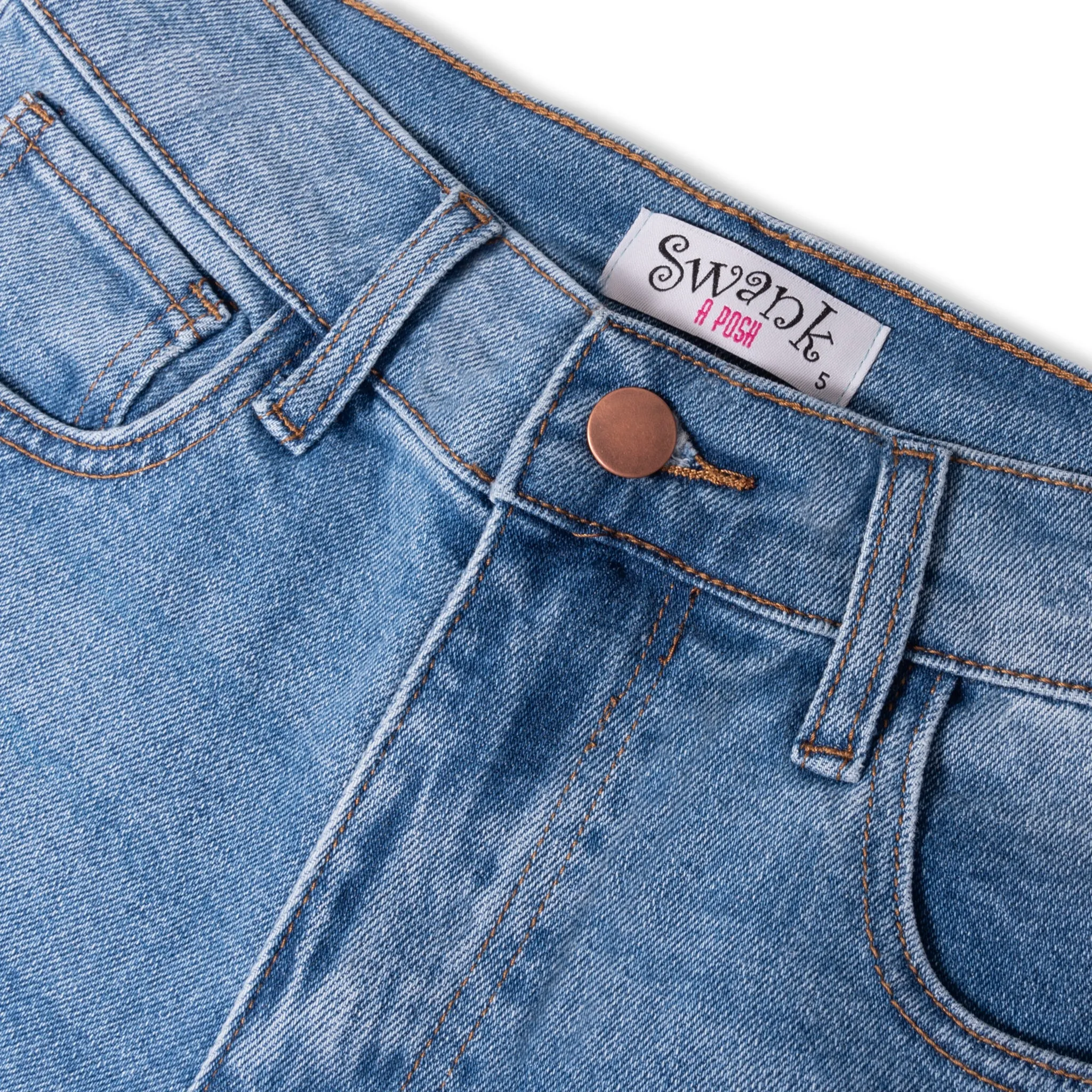 Rewind High Rise Distressed Straight Leg Jeans - Medium Wash