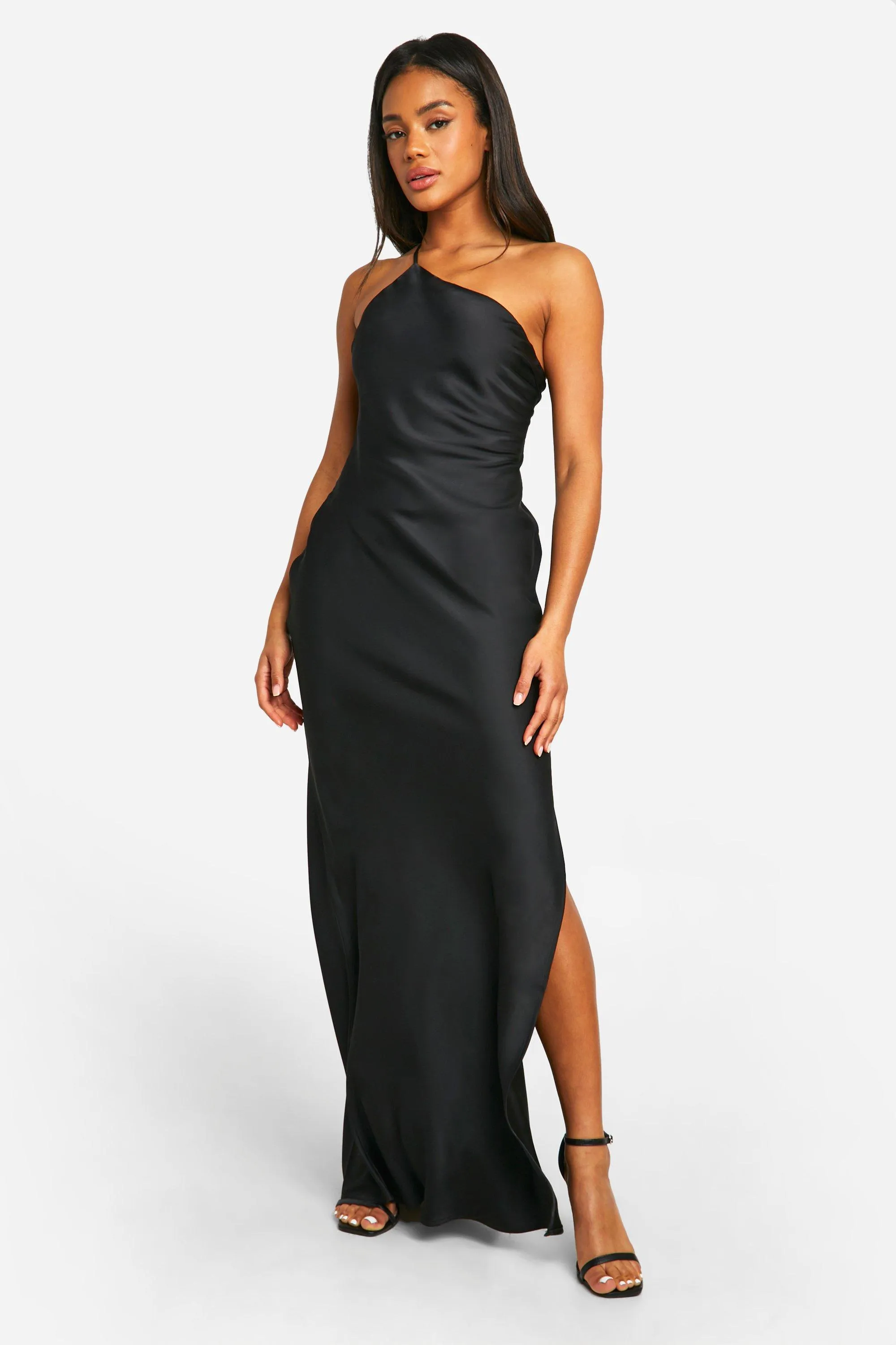 Satin Asymmetric Strap Maxi Dress