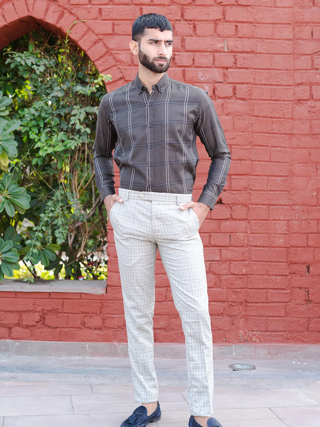 Seaweed Green Giza Cotton Full Sleeve Checks Shirt