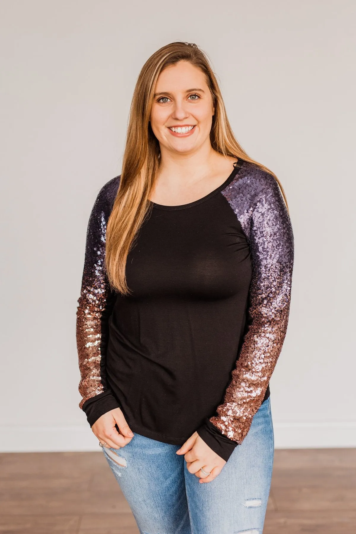 Shine Bright Sequin Top- Black