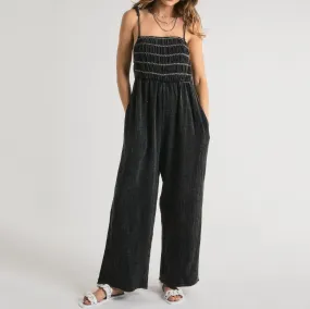 Women's Tie Spaghetti Straps Wide Leg Jumpsuit - Black