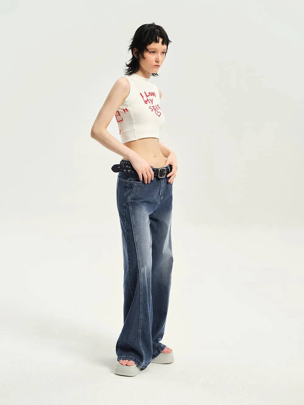 Word Spray Unique Sleeveless Tight Stretch Tops